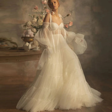Mqtime Charming Bridal Ruffles Tulle Maternity Dress for Photoshoot Vestidos Pregnancy Photography Dresses Bell Sleeve Custom Made